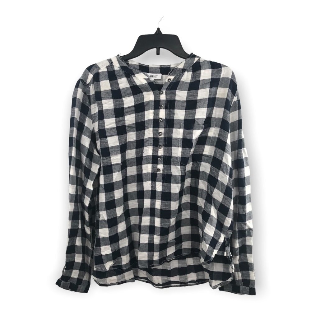 ^ William Rast Large Plaid Half Button Down Boho Pocket Long Sleeve Shirt NWT